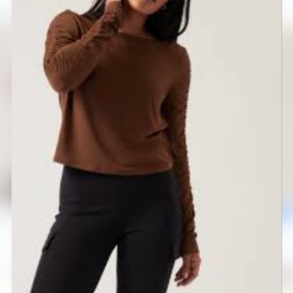 Athleta All Around Ruched Top Brown 3X Womens Long Sleeve, Pull Over Top